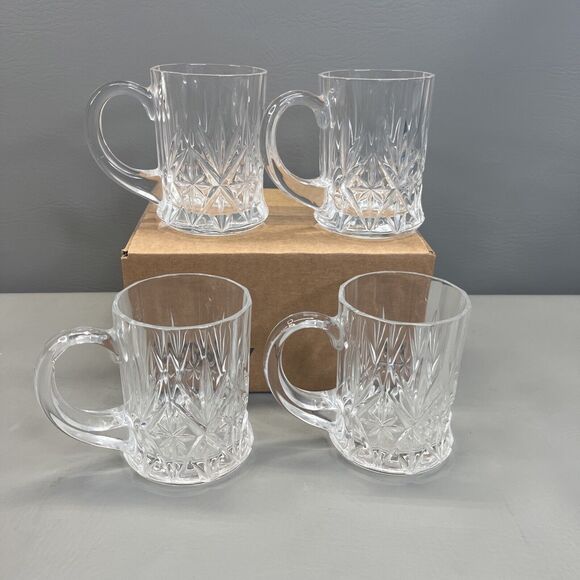 CRISTAL D'ARQUES DURAND Chantilly Taille Beaugency MUG Glass SET Coffee Set 4 - Picture 6 of 7